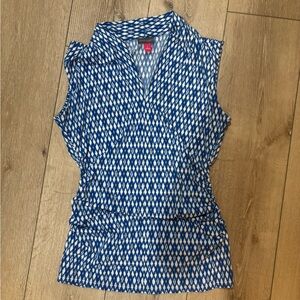 Vince Camuto Royal Blue & White Sleeveless V-Neck Printed Top